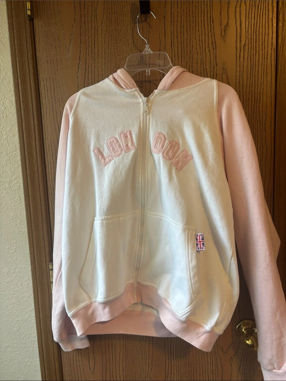 White & Light Pink Hooded Zip Jacket - London
